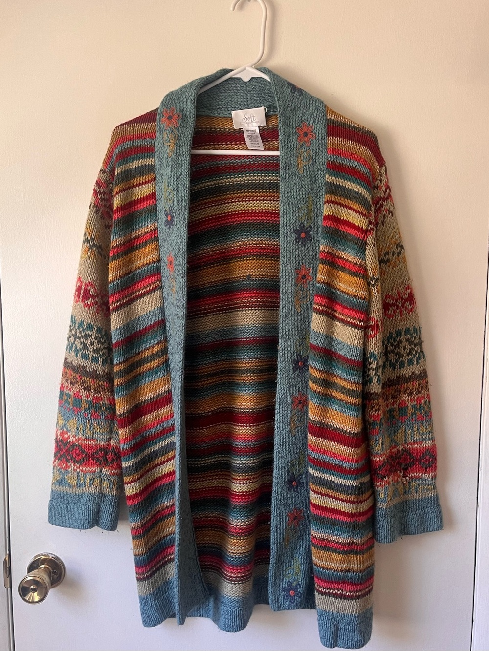Soft Surroundings Women’s Floral Multicolor Striped Knit Cardigan Size Medium